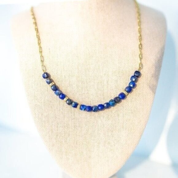 Lapis Lazuli Bundle Beaded Bracelet and Blue Lapiz Lazuli Gemstone Necklace CUTE - Picture 5 of 11